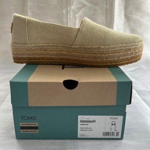 TOMS Valencia Platform Espadrille Dark Natural Metallic Linen NWT Women's Sz 9.5